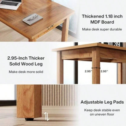 70 Inch Large Computer Desk, Farmhouse Office Desk Writing Study Desk with Solid Wood Legs, Executive Desk with Thickened Frame and Board