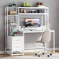 55 Inches White Computer Desk with Hutch, 2 Drawers Open Shelves - Modern Home Office Desk with Storage, Writing Gaming Workstation Study, Bedroom or Small Spaces