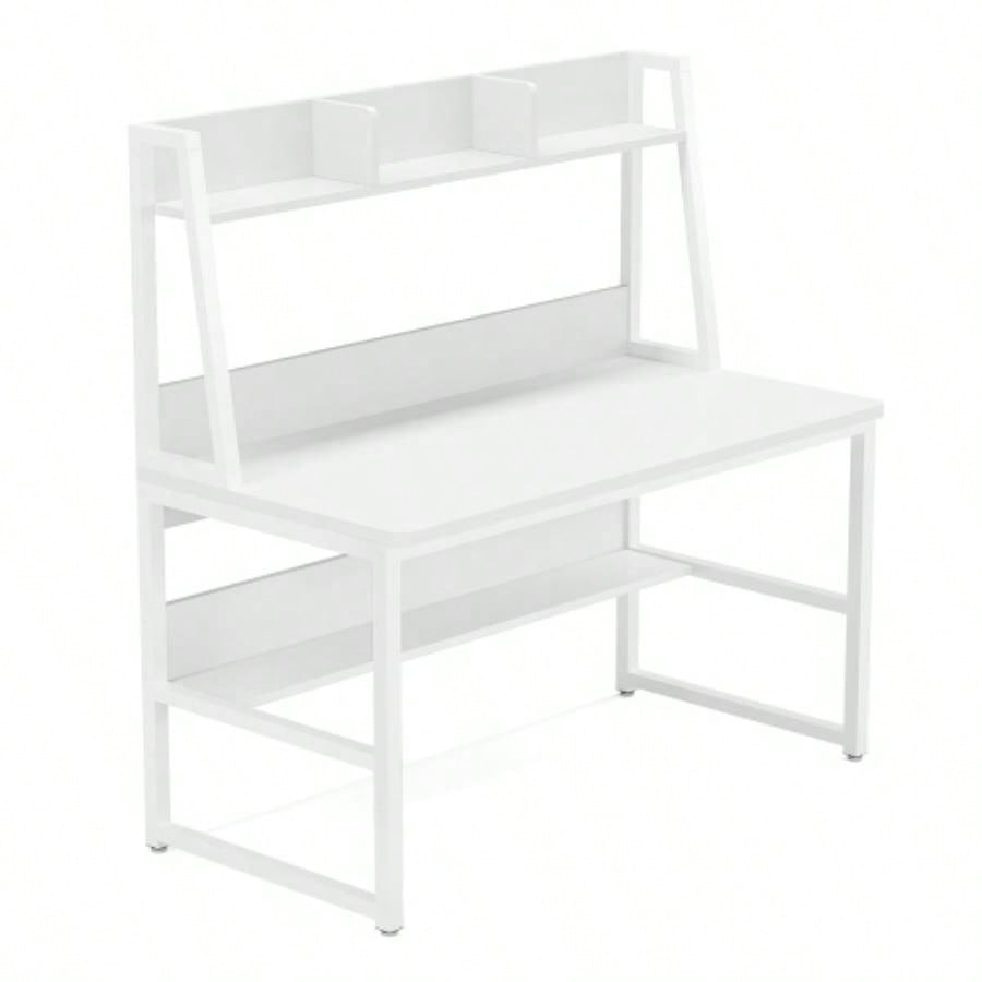 47 Computer Desk with Hutch and Bookshelf, Compact Home Office Desk Small Spaces, Writing Study Table with Storage, Modern Workstation Laptop 2 Monitors, White