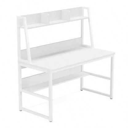 47 Computer Desk with Hutch and Bookshelf, Compact Home Office Desk Small Spaces, Writing Study Table with Storage, Modern Workstation Laptop 2 Monitors, White