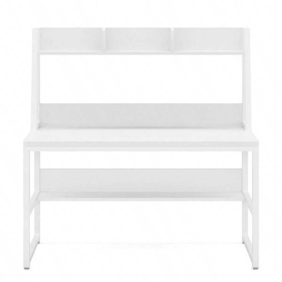 47 Computer Desk with Hutch and Bookshelf, Compact Home Office Desk Small Spaces, Writing Study Table with Storage, Modern Workstation Laptop 2 Monitors, White