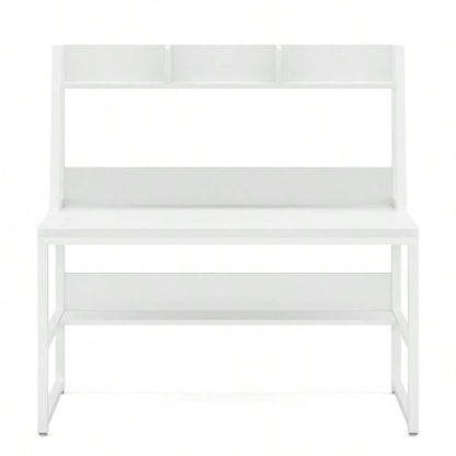 47 Computer Desk with Hutch and Bookshelf, Compact Home Office Desk Small Spaces, Writing Study Table with Storage, Modern Workstation Laptop 2 Monitors, White