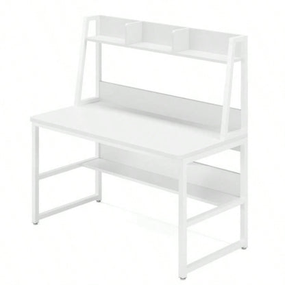 47 Computer Desk with Hutch and Bookshelf, Compact Home Office Desk Small Spaces, Writing Study Table with Storage, Modern Workstation Laptop 2 Monitors, White