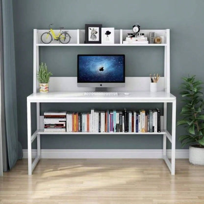 47 Computer Desk with Hutch and Bookshelf, Compact Home Office Desk Small Spaces, Writing Study Table with Storage, Modern Workstation Laptop 2 Monitors, White