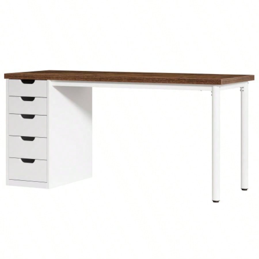 Computer Desk with 5 Drawers, 47 inches Rustic Brown Home Office Desk with Storage, Modern Simple Laptop Desk Study Writing Table Small Spaces Reversible Drawer Cabinet
