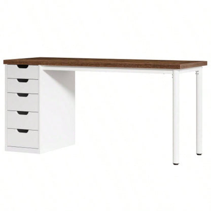 Computer Desk with 5 Drawers, 47 inches Rustic Brown Home Office Desk with Storage, Modern Simple Laptop Desk Study Writing Table Small Spaces Reversible Drawer Cabinet