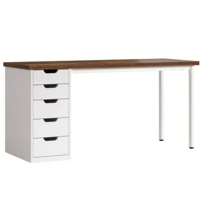 Computer Desk with 5 Drawers, 47 inches Rustic Brown Home Office Desk with Storage, Modern Simple Laptop Desk Study Writing Table Small Spaces Reversible Drawer Cabinet