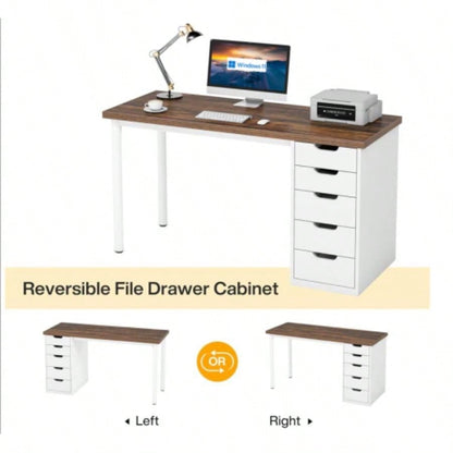 Computer Desk with 5 Drawers, 47 inches Rustic Brown Home Office Desk with Storage, Modern Simple Laptop Desk Study Writing Table Small Spaces Reversible Drawer Cabinet