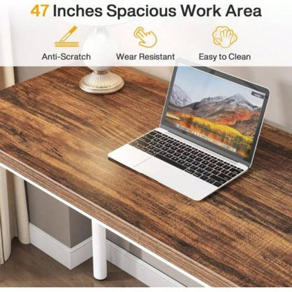 Computer Desk with 5 Drawers, 47 inches Rustic Brown Home Office Desk with Storage, Modern Simple Laptop Desk Study Writing Table Small Spaces Reversible Drawer Cabinet
