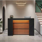 63 Modern Reception Desk with LED Lights, Front Counter with Storage Office Lobby, Beauty Salon, Retail Store, Clinic, or Checkout Area - Black Rustic Brown
