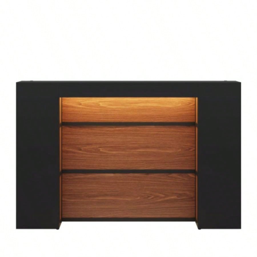 63 Modern Reception Desk with LED Lights, Front Counter with Storage Office Lobby, Beauty Salon, Retail Store, Clinic, or Checkout Area - Black Rustic Brown