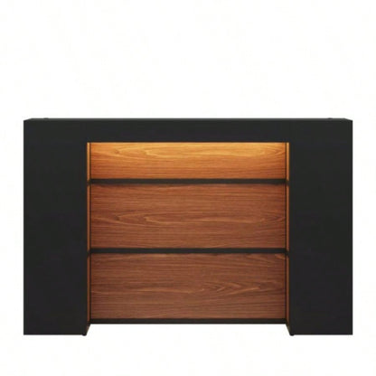63 Modern Reception Desk with LED Lights, Front Counter with Storage Office Lobby, Beauty Salon, Retail Store, Clinic, or Checkout Area - Black Rustic Brown
