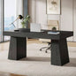 55 Mid - Modern Executive Desk - Home Office Computer Workstation with Double Trapezoid Base, Stylish Writing Table Conference Desk, Black Wooden Business Furniture