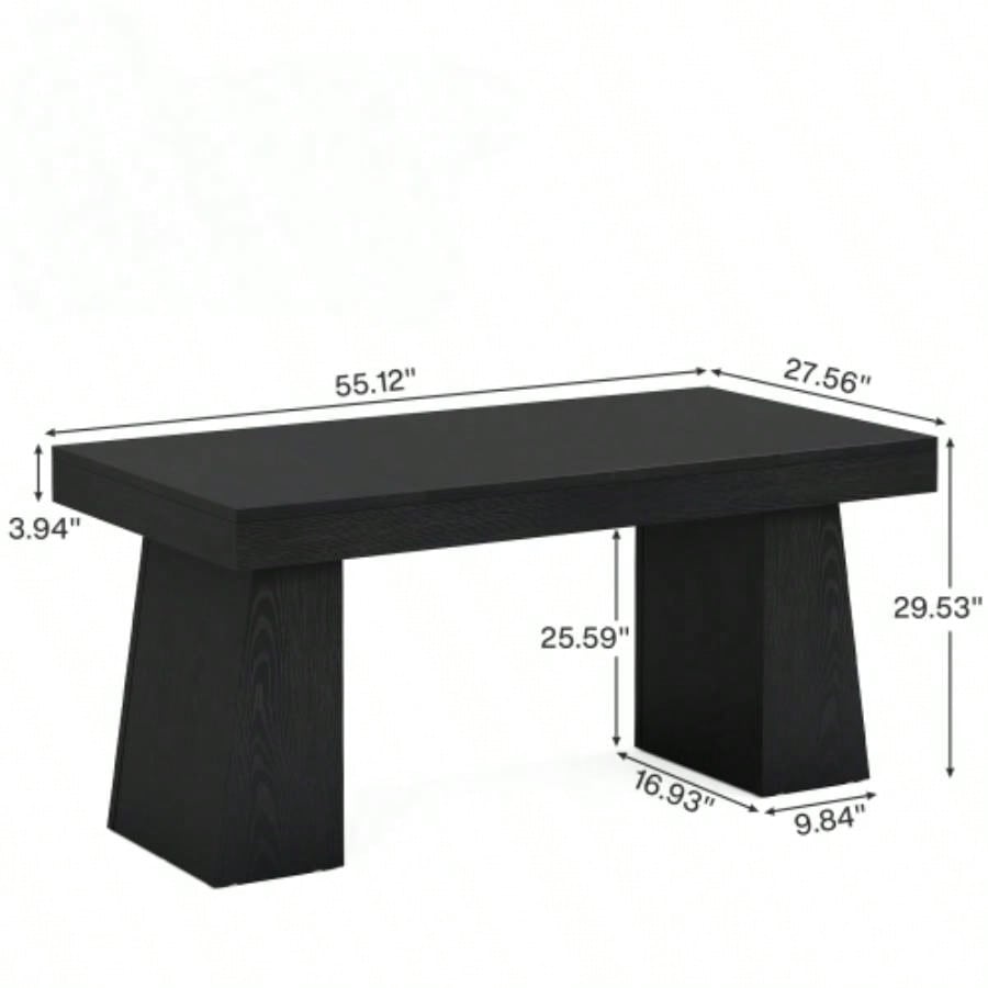 55 Mid - Modern Executive Desk - Home Office Computer Workstation with Double Trapezoid Base, Stylish Writing Table Conference Desk, Black Wooden Business Furniture