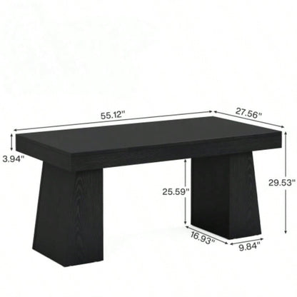 55 Mid - Modern Executive Desk - Home Office Computer Workstation with Double Trapezoid Base, Stylish Writing Table Conference Desk, Black Wooden Business Furniture