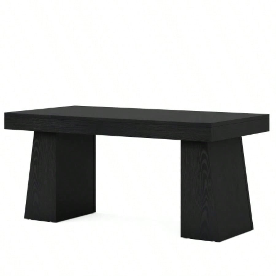 55 Mid - Modern Executive Desk - Home Office Computer Workstation with Double Trapezoid Base, Stylish Writing Table Conference Desk, Black Wooden Business Furniture