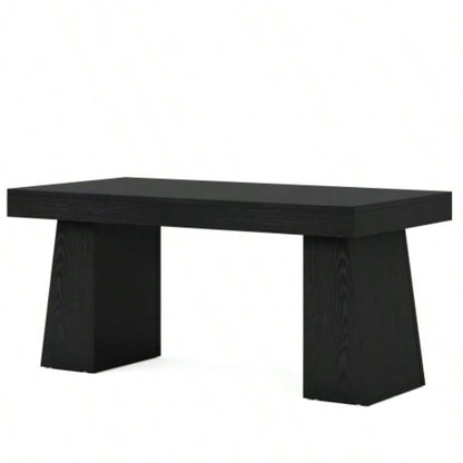 55 Mid - Modern Executive Desk - Home Office Computer Workstation with Double Trapezoid Base, Stylish Writing Table Conference Desk, Black Wooden Business Furniture