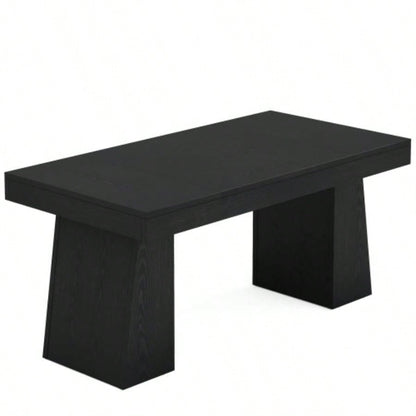 55 Mid - Modern Executive Desk - Home Office Computer Workstation with Double Trapezoid Base, Stylish Writing Table Conference Desk, Black Wooden Business Furniture