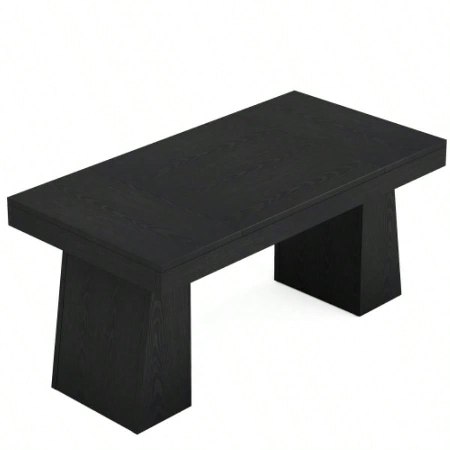 55 Mid - Modern Executive Desk - Home Office Computer Workstation with Double Trapezoid Base, Stylish Writing Table Conference Desk, Black Wooden Business Furniture