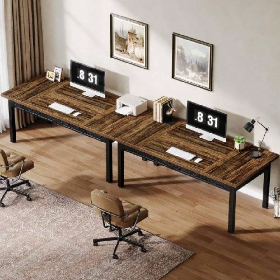 63 Executive Office Desk - Rustic Industrial Computer Table with Thick Wood Top, Large Writing Desk with Metal Frame Back Splash Home Office, Workstation, or Study - Rustic Brown Black