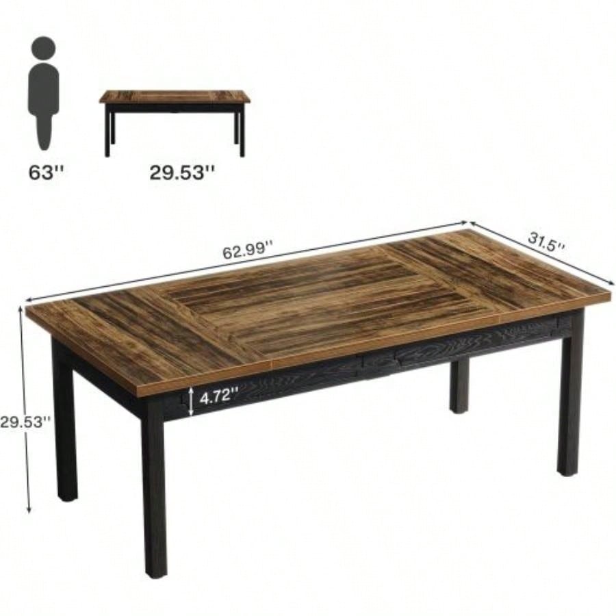 63 Executive Office Desk - Rustic Industrial Computer Table with Thick Wood Top, Large Writing Desk with Metal Frame Back Splash Home Office, Workstation, or Study - Rustic Brown Black