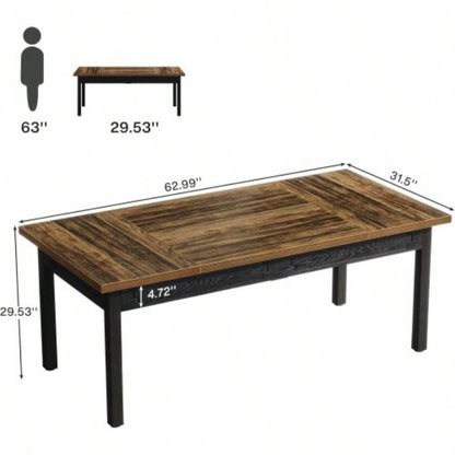 63 Executive Office Desk - Rustic Industrial Computer Table with Thick Wood Top, Large Writing Desk with Metal Frame Back Splash Home Office, Workstation, or Study - Rustic Brown Black