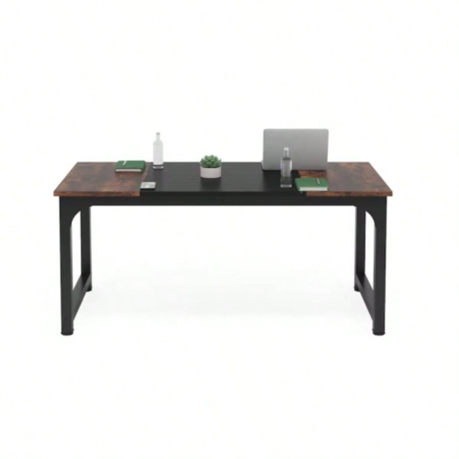 63 Executive Desk, Large Modern Office Computer Workstation with Thick Metal Frame, Business Furniture Home Office, Rustic Brown Black