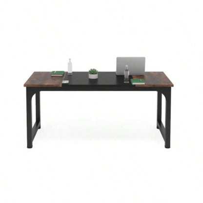 63 Executive Desk, Large Modern Office Computer Workstation with Thick Metal Frame, Business Furniture Home Office, Rustic Brown Black