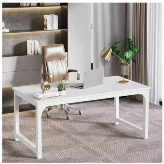 63 Executive Desk, Large Modern Office Computer Workstation with Thick Metal Frame, Business Furniture Home Office, White