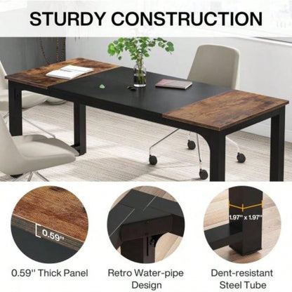 63 Executive Desk, Large Modern Office Computer Workstation with Thick Metal Frame, Business Furniture Home Office, Rustic Brown Black