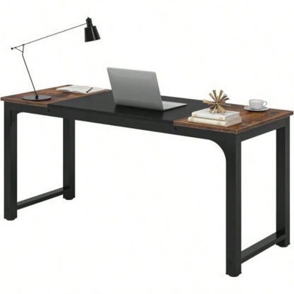 63 Executive Desk, Large Modern Office Computer Workstation with Thick Metal Frame, Business Furniture Home Office, Rustic Brown Black