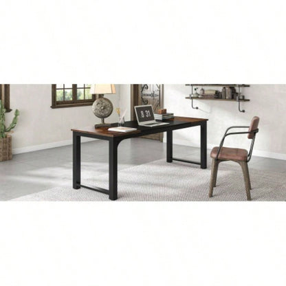 63 Executive Desk, Large Modern Office Computer Workstation with Thick Metal Frame, Business Furniture Home Office, Rustic Brown Black