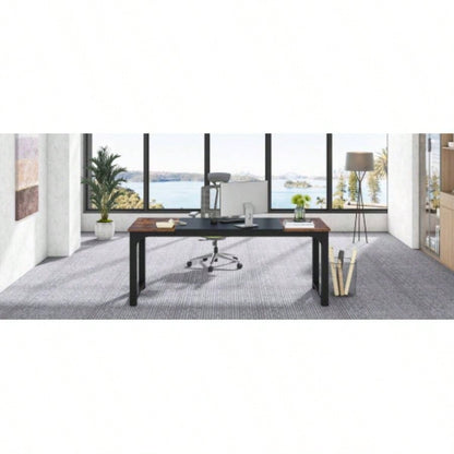 63 Executive Desk, Large Modern Office Computer Workstation with Thick Metal Frame, Business Furniture Home Office, Rustic Brown Black