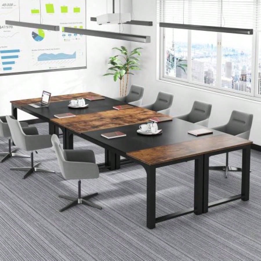 63 Executive Desk, Large Modern Office Computer Workstation with Thick Metal Frame, Business Furniture Home Office, Rustic Brown Black