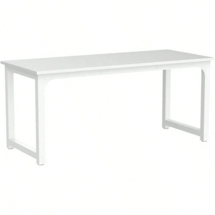 63 Executive Desk, Large Modern Office Computer Workstation with Thick Metal Frame, Business Furniture Home Office, White