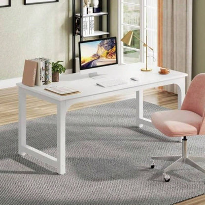 63 Executive Desk, Large Modern Office Computer Workstation with Thick Metal Frame, Business Furniture Home Office, White