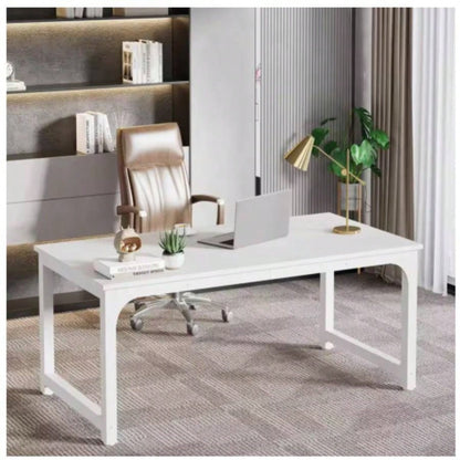 63 Executive Desk, Large Modern Office Computer Workstation with Thick Metal Frame, Business Furniture Home Office, White