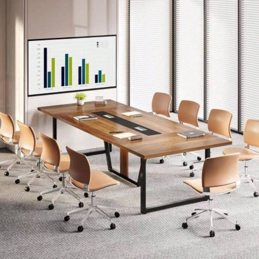 94.5 Large Conference Table 8 - 10 People, Modern Office Meeting Table with Management, Heavy - Duty Metal, Training Boardroom Furniture, Brown Walnut