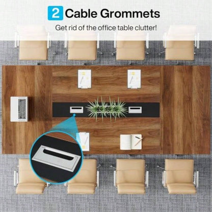 94.5 Large Conference Table 8 - 10 People, Modern Office Meeting Table with Management, Heavy - Duty Metal, Training Boardroom Furniture, Brown Walnut