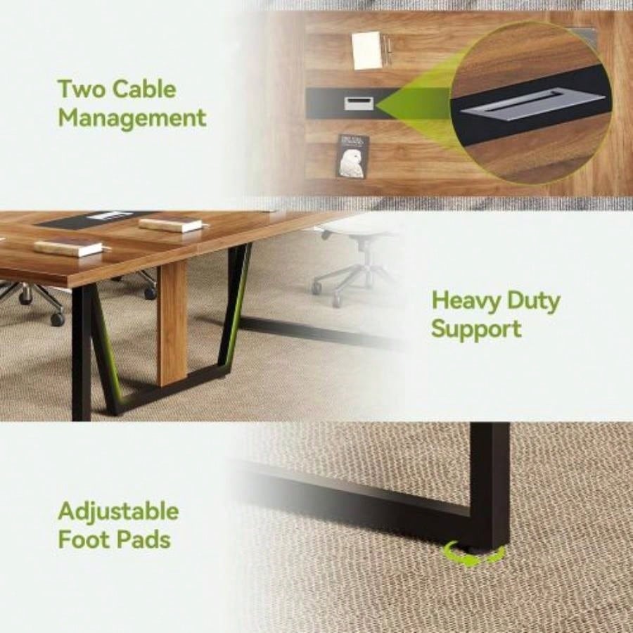 94.5 Large Conference Table 8 - 10 People, Modern Office Meeting Table with Management, Heavy - Duty Metal, Training Boardroom Furniture, Brown Walnut
