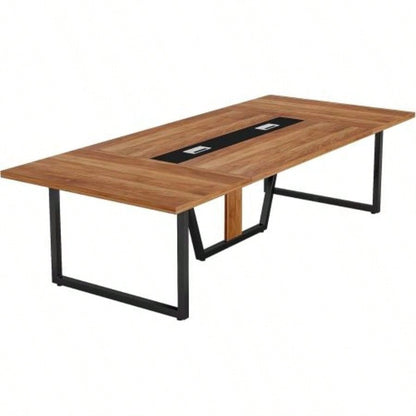 94.5 Large Conference Table 8 - 10 People, Modern Office Meeting Table with Management, Heavy - Duty Metal, Training Boardroom Furniture, Brown Walnut