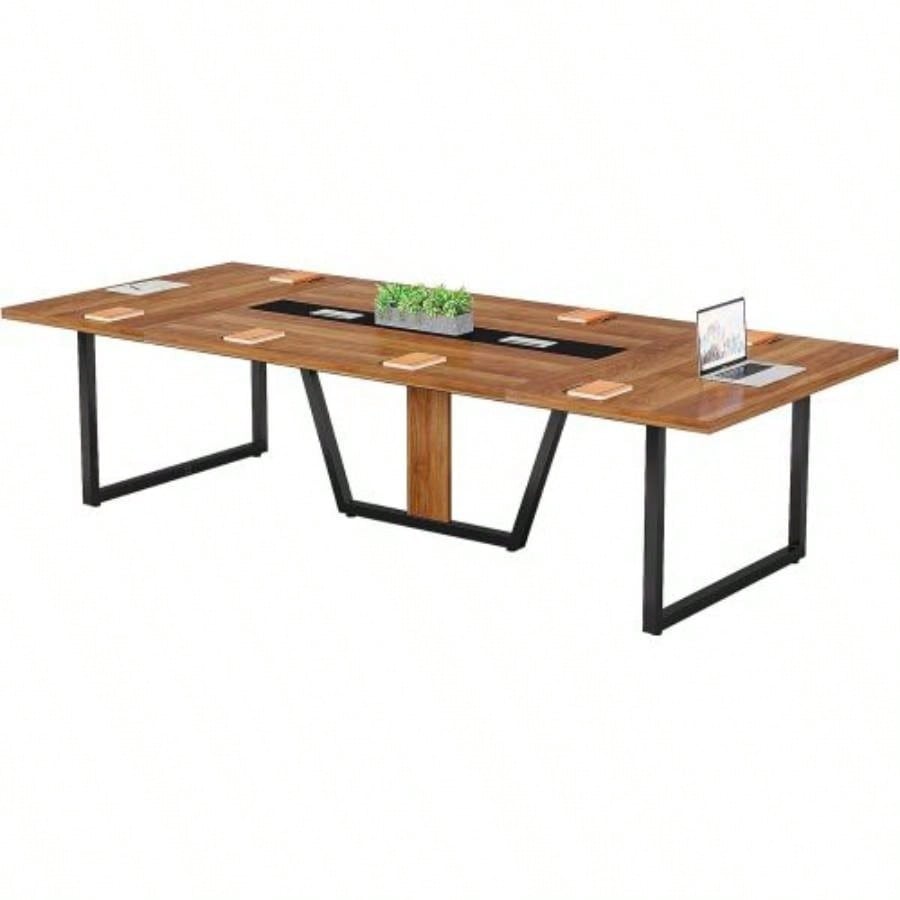 94.5 Large Conference Table 8 - 10 People, Modern Office Meeting Table with Management, Heavy - Duty Metal, Training Boardroom Furniture, Brown Walnut