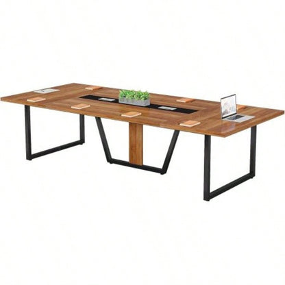 94.5 Large Conference Table 8 - 10 People, Modern Office Meeting Table with Management, Heavy - Duty Metal, Training Boardroom Furniture, Brown Walnut
