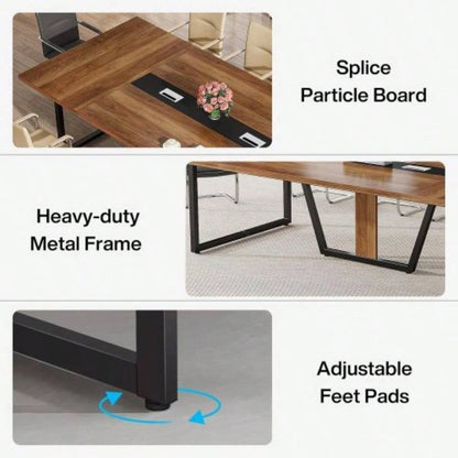 94.5 Large Conference Table 8 - 10 People, Modern Office Meeting Table with Management, Heavy - Duty Metal, Training Boardroom Furniture, Brown Walnut