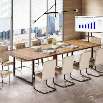 94.5 Large Conference Table 8 - 10 People, Modern Office Meeting Table with Management, Heavy - Duty Metal, Training Boardroom Furniture, Brown Walnut