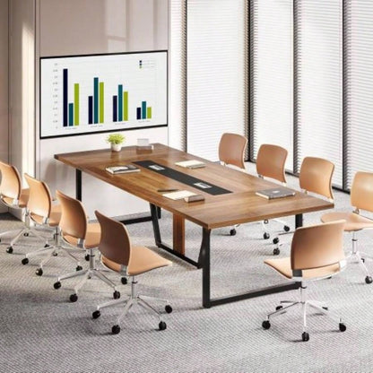94.5 Large Conference Table 8 - 10 People, Modern Office Meeting Table with Management, Heavy - Duty Metal, Training Boardroom Furniture, Brown Walnut
