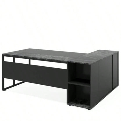 71 L - Shaped Executive Desk with Storage Cabinet Shelves, Large Industrial Home Office Computer Desk, Business Workstation with Printer Cabinet CPU Stand, Black