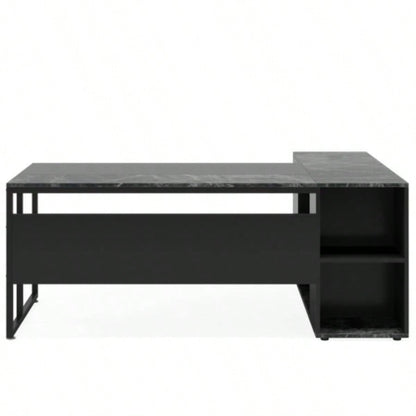 71 L - Shaped Executive Desk with Storage Cabinet Shelves, Large Industrial Home Office Computer Desk, Business Workstation with Printer Cabinet CPU Stand, Black