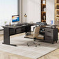 63 L - Shaped Executive Desk with File Cabinet, Large Modern Office Desk with Drawers, Shelves Storage, Corner Computer Workstation Home Office, Business Desk in Gray and Black