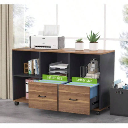 63 - Inch Executive Desk with 47 - Inch Mobile File Cabinet, Large Home Office Desk with Drawers and Storage Shelves, L - Shaped Computer Desk Workstation Business Furniture, Walnut Black